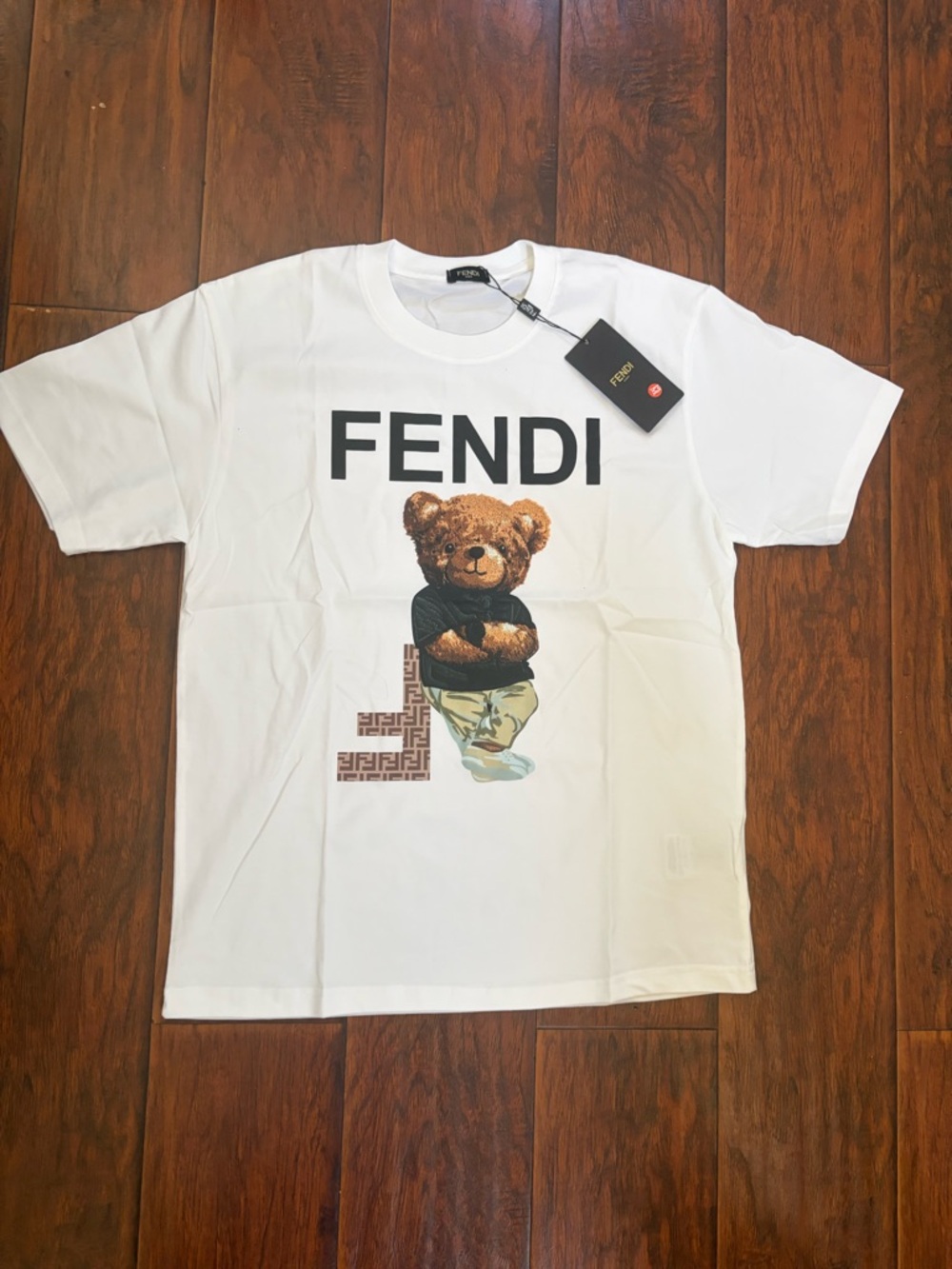 Fendi White Graphic Bear Logo Short Sleeve Tee